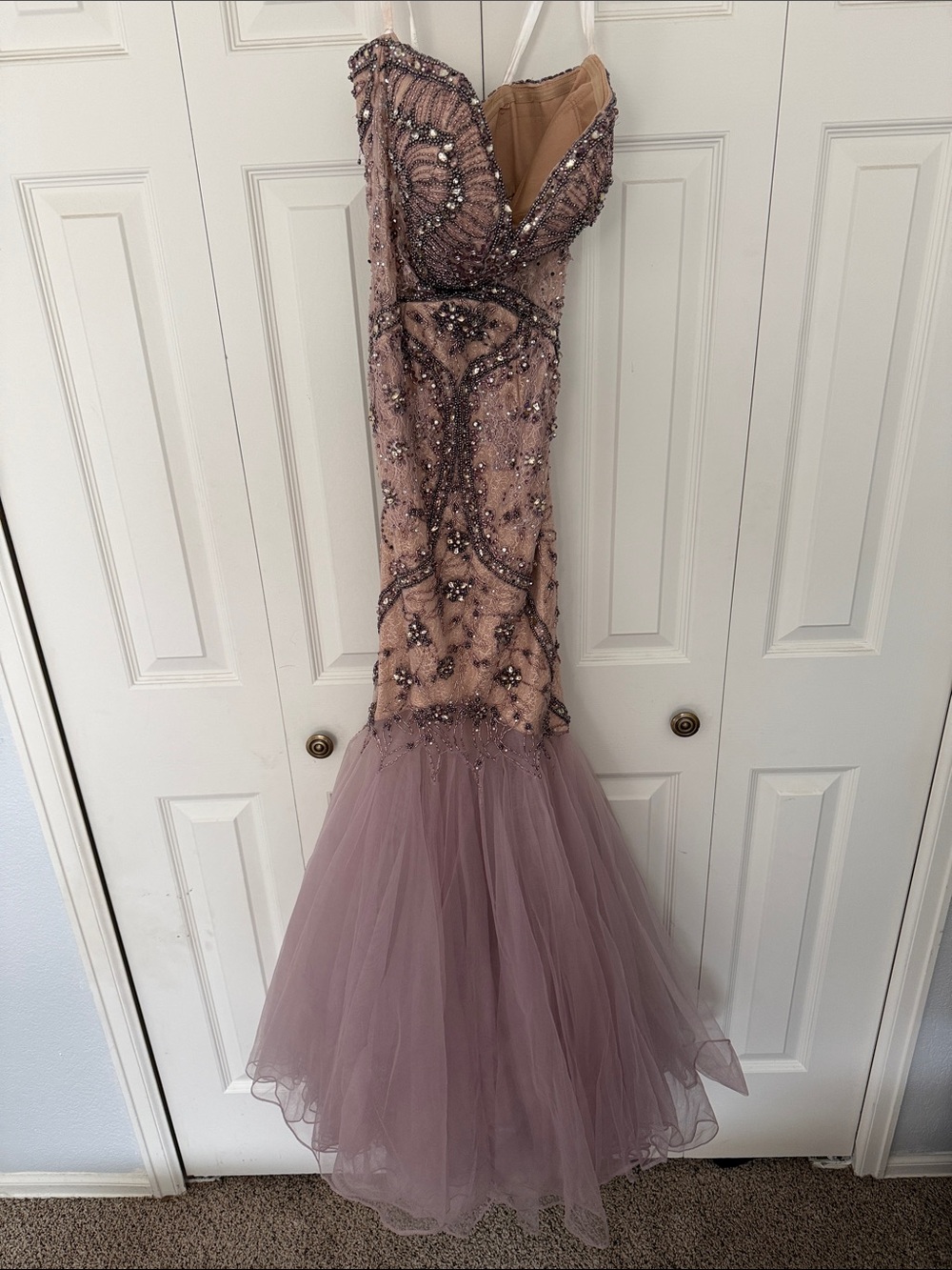 Terani Couture Mauve Beaded Mermaid Prom Dress
